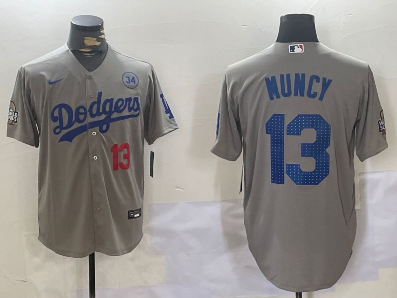 Men Los Angeles Dodgers 13 Muncy Grey Game 2024 Nike MLB Jersey style 11202